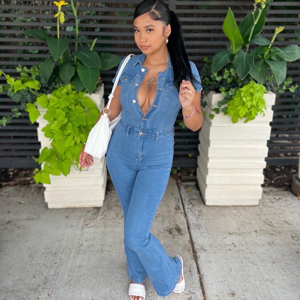 Medium Wash Denim Jumpsuit
